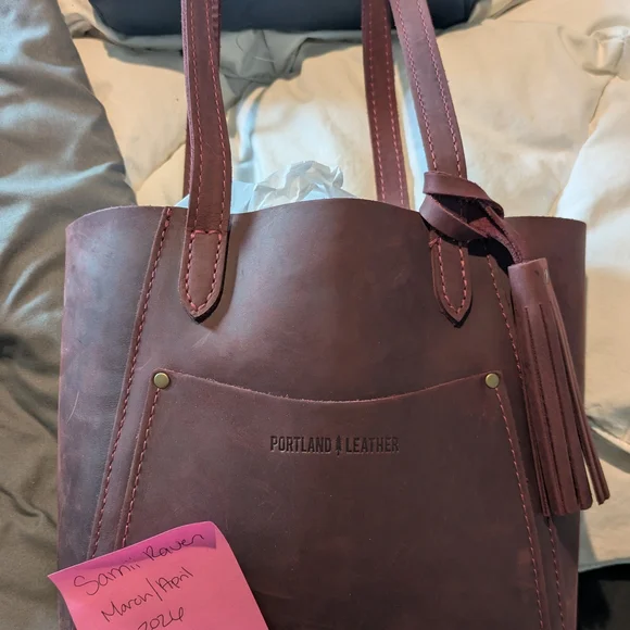 Portland Leather Maroon Leather Tote with Tassel Accent - Picture 1 of 1